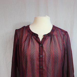 LOFT Red and Blue Chiffon Button Blouse XS